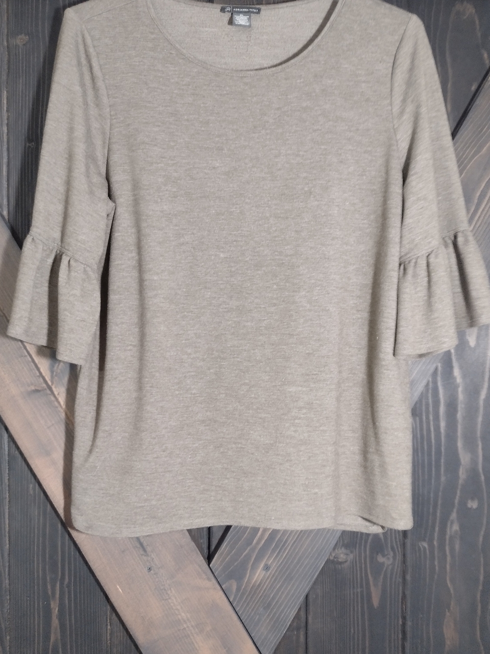 Adrianna Papell Casual Ruffle Sleeve Top - Taupe Size XL
